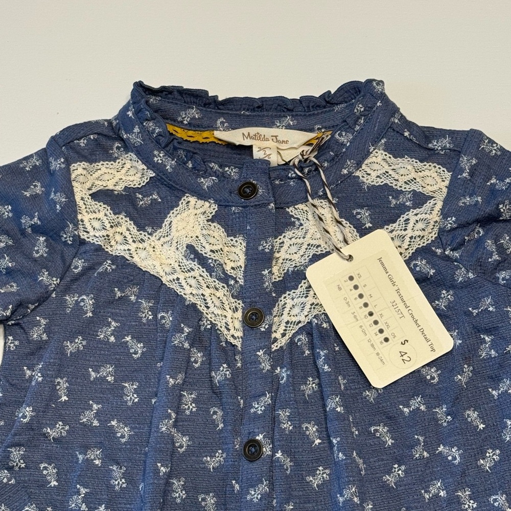 Matilda Jane Jemma Top, Navy Floral Button Down Shirt, NWT - Picture 2 of 5